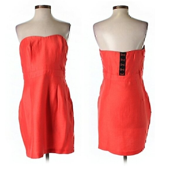 COOPERATIVE URBAN OUTFITTERS Bright Coral Orange Strapless Mini Sheath ? Dress - Picture 3 of 12